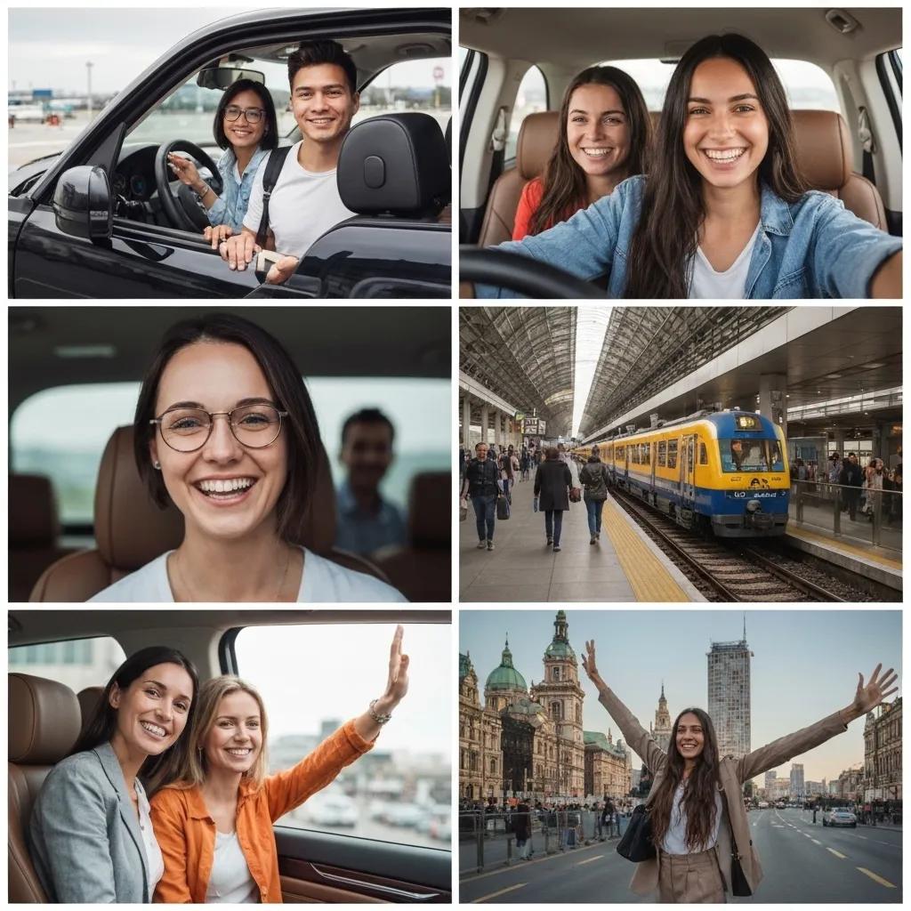 Happy travelers sharing positive experiences with luxury car services