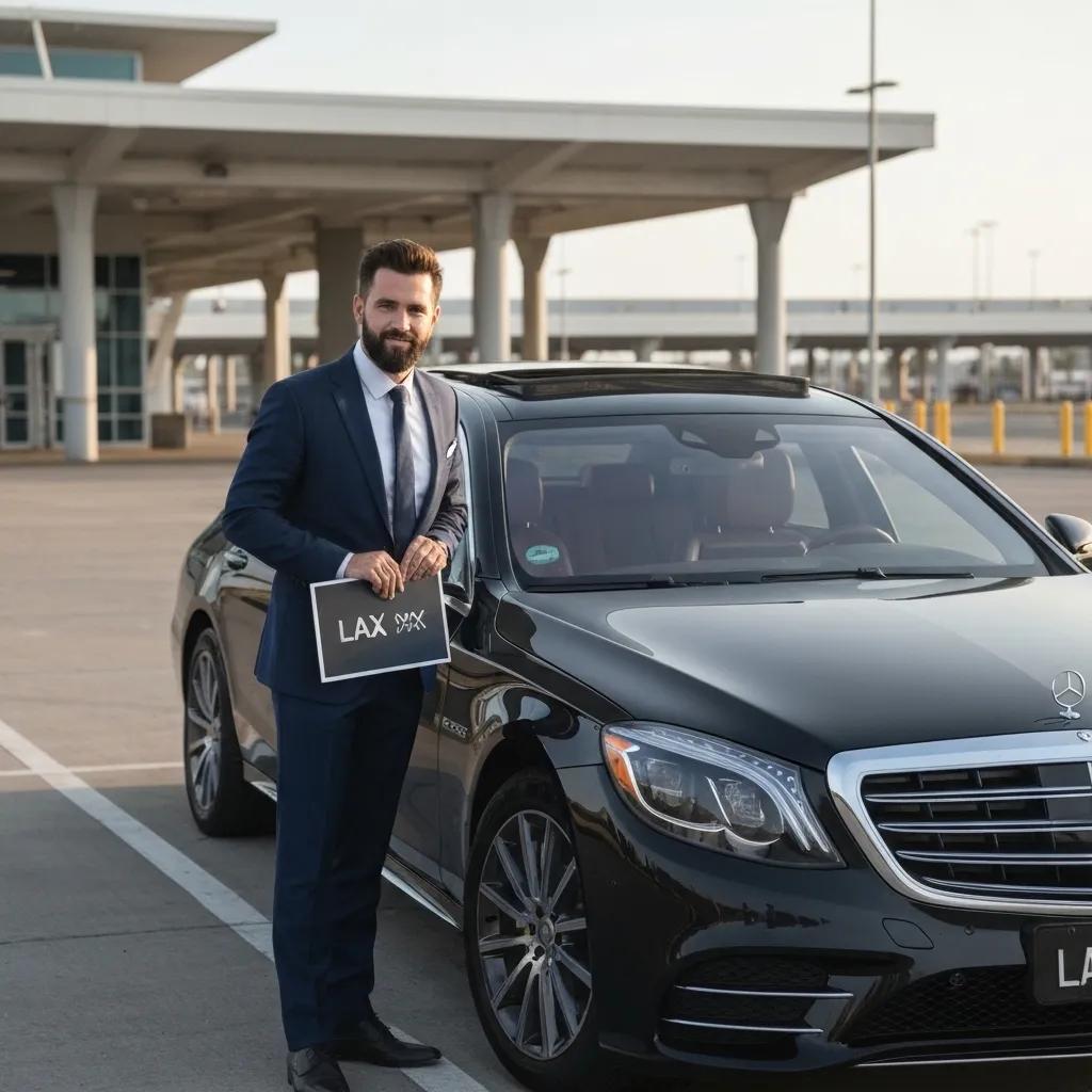 Professional chauffeur assisting passengers with luggage at LAX, highlighting personalized airport transfer services