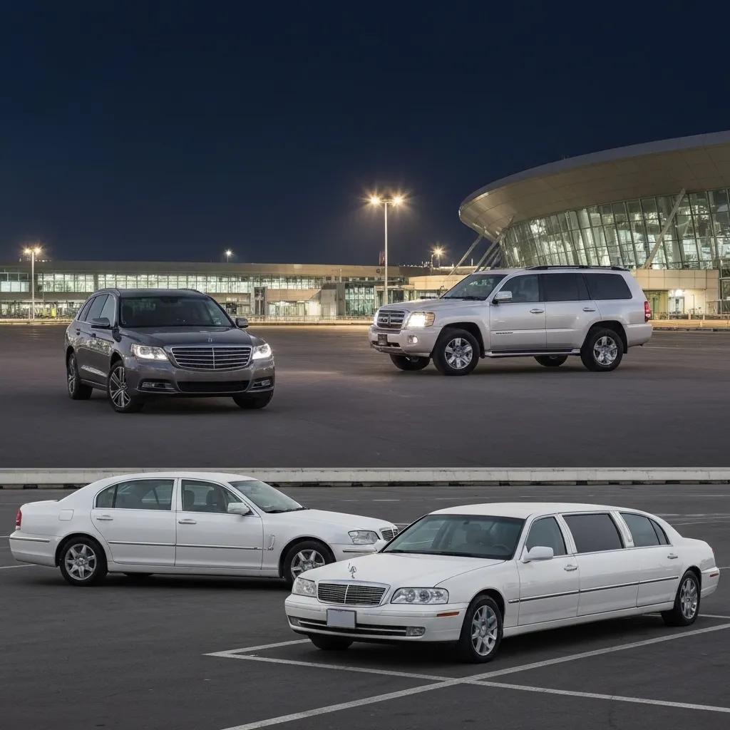 An array of high-end vehicles suitable for LAX airport transfers, including elegant sedans, spacious SUVs, and classic limousines