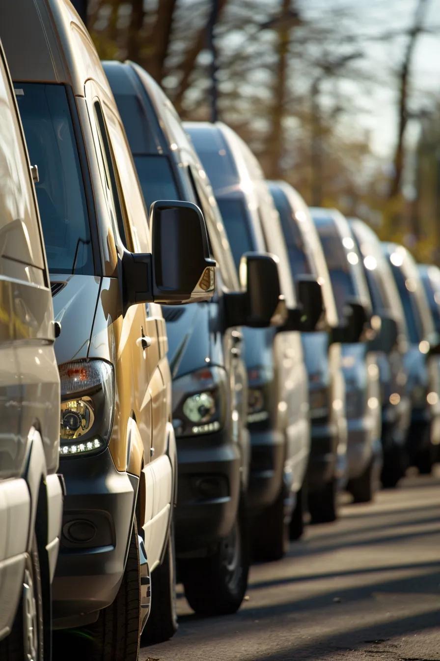 Lineup of luxury airport shuttle vehicles, emphasizing quality and comfort