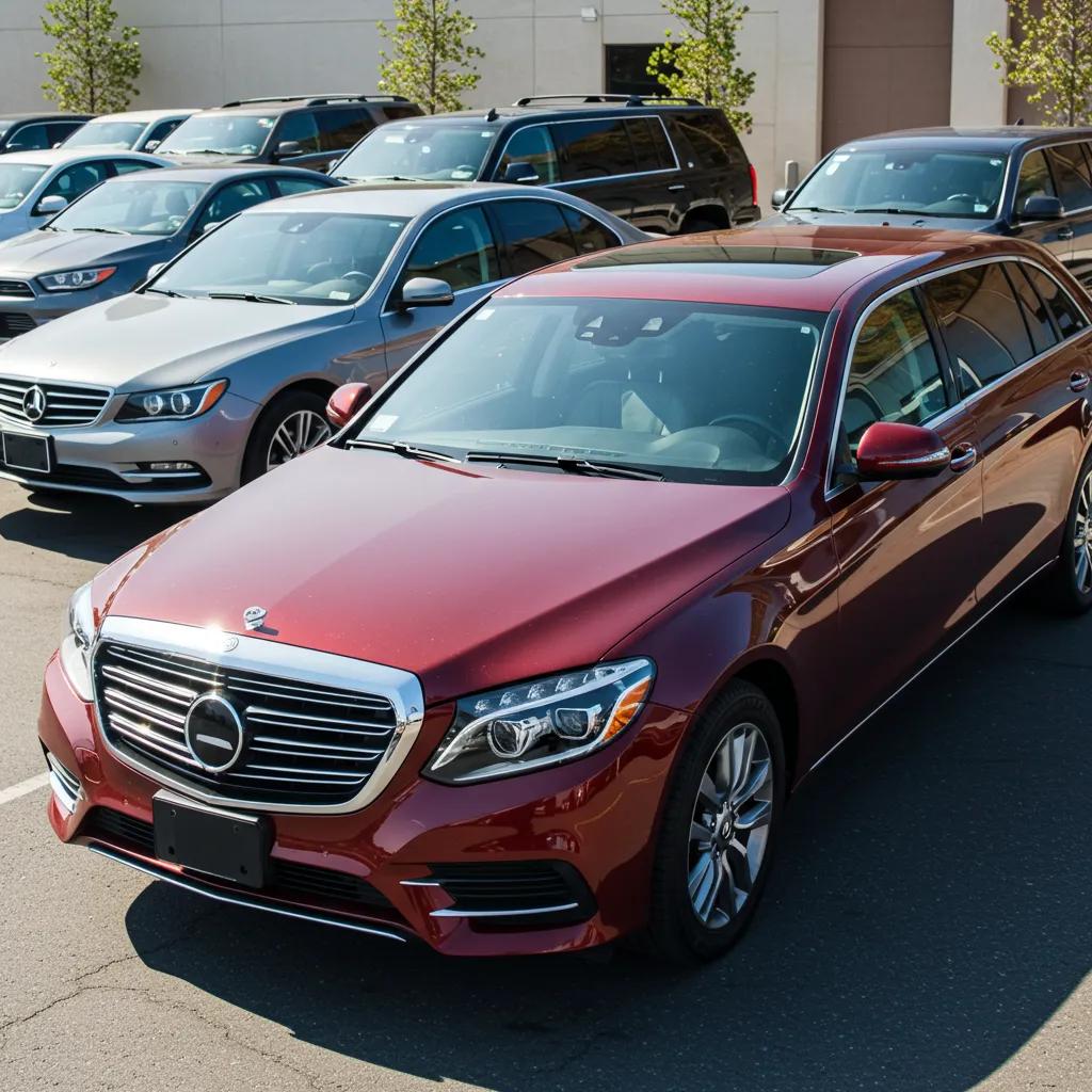 A sophisticated lineup of luxury vehicles, showcasing the premium fleet available for high-end transportation services