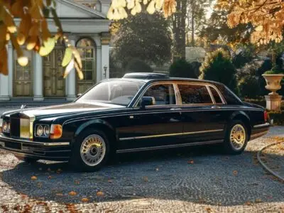 Luxury funeral car parked in a quiet, dignified setting reflecting care and respect