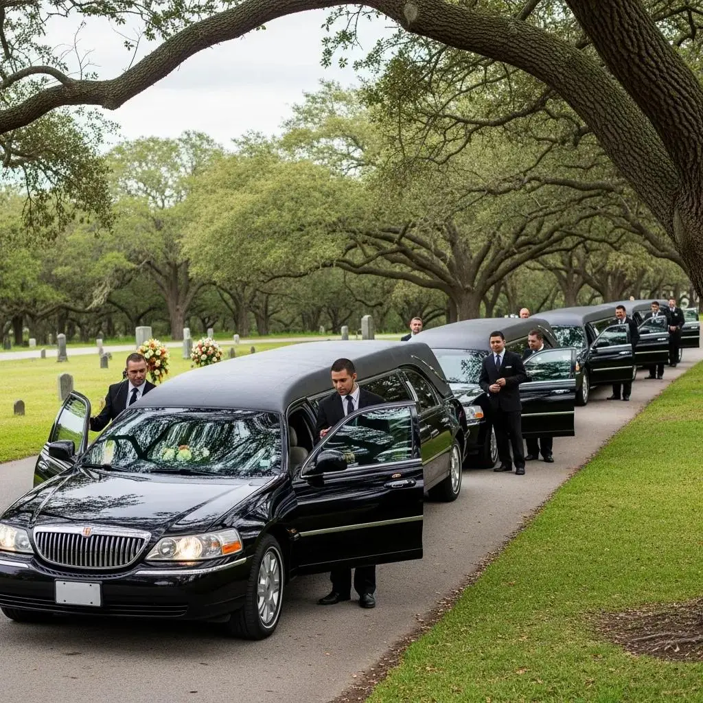 Organized funeral procession of limousines, illustrating the importance of punctual, reliable transportation